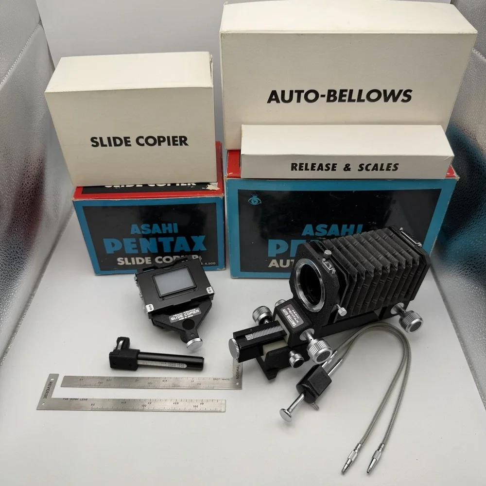 Vtg Pentax Auto Bellows & Slide Copier Macro Asahi Japan‎ Boxes Manual Pristine!